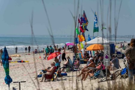 Families gathered along the oceanfront at Myrtle Beach State Park for a colorful day of kite flying during the annual Kite Festival.