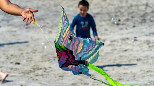 Families gathered along the oceanfront at Myrtle Beach State Park for a colorful day of kite flying during the annual Kite Festival.