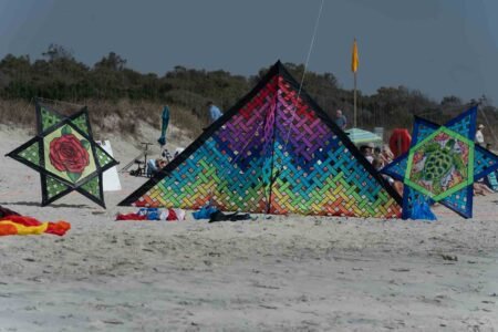Families gathered along the oceanfront at Myrtle Beach State Park for a colorful day of kite flying during the annual Kite Festival.